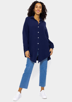Musselin Bluse oversize, dunkelblau