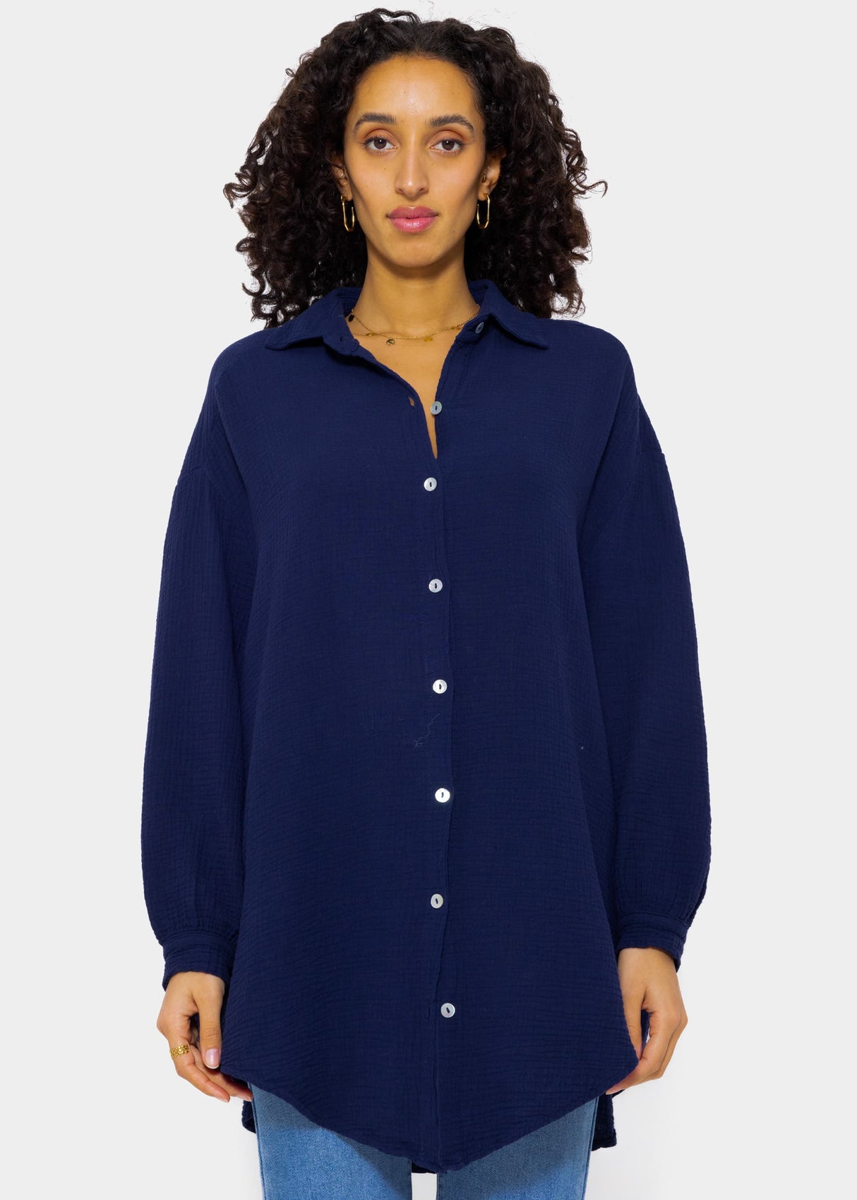 Musselin Bluse oversize, dunkelblau