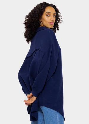 Musselin Bluse oversize, dunkelblau