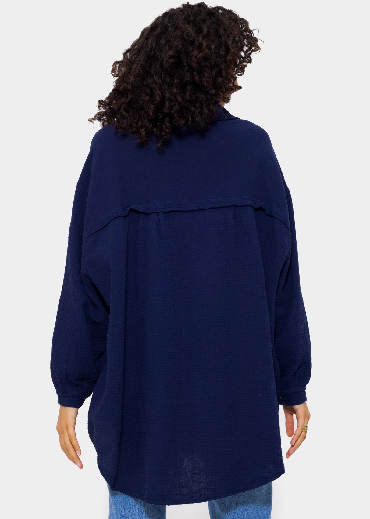 Musselin Bluse oversize, dunkelblau