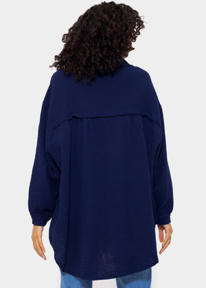 Musselin Bluse oversize, dunkelblau