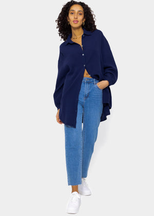 Musselin Bluse oversize, dunkelblau