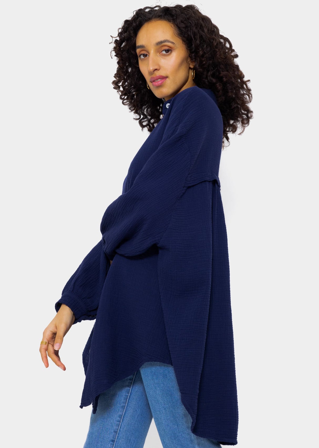 Musselin Bluse oversize, dunkelblau