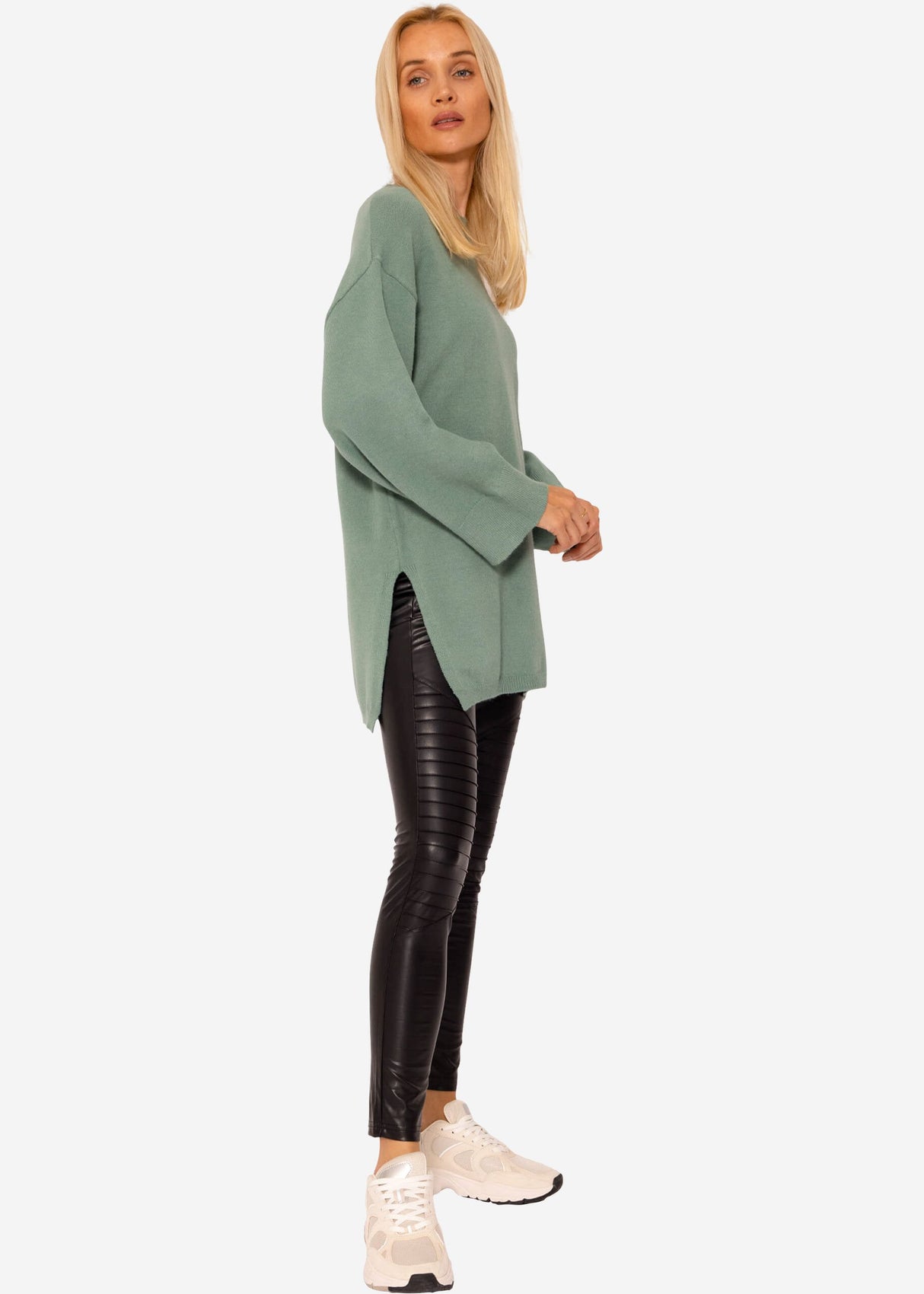 Oversize Pullover mit Seitenschlitzen - grün