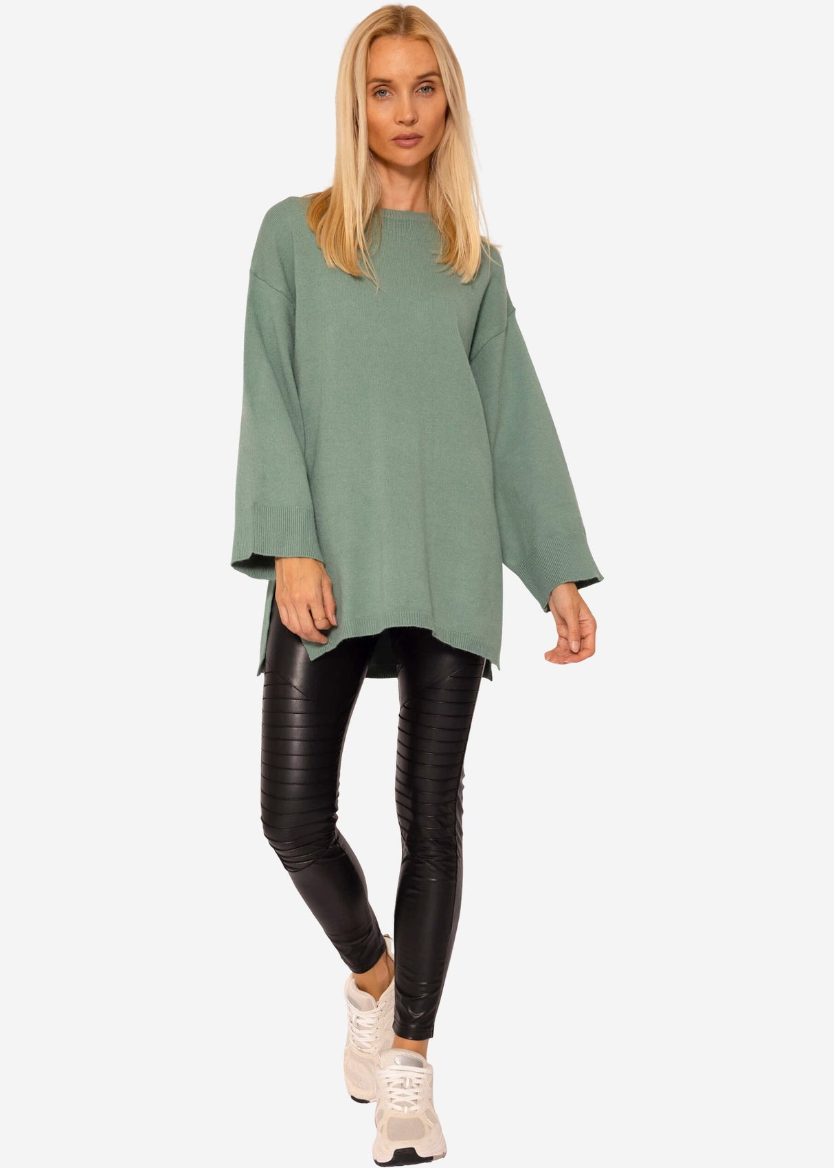 Oversize Pullover mit Seitenschlitzen - grün