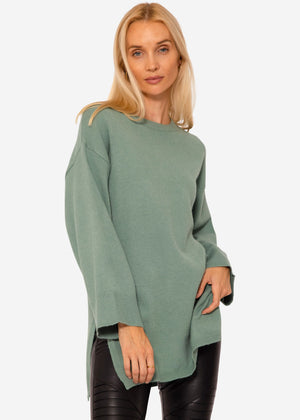 Oversize Pullover mit Seitenschlitzen - grün