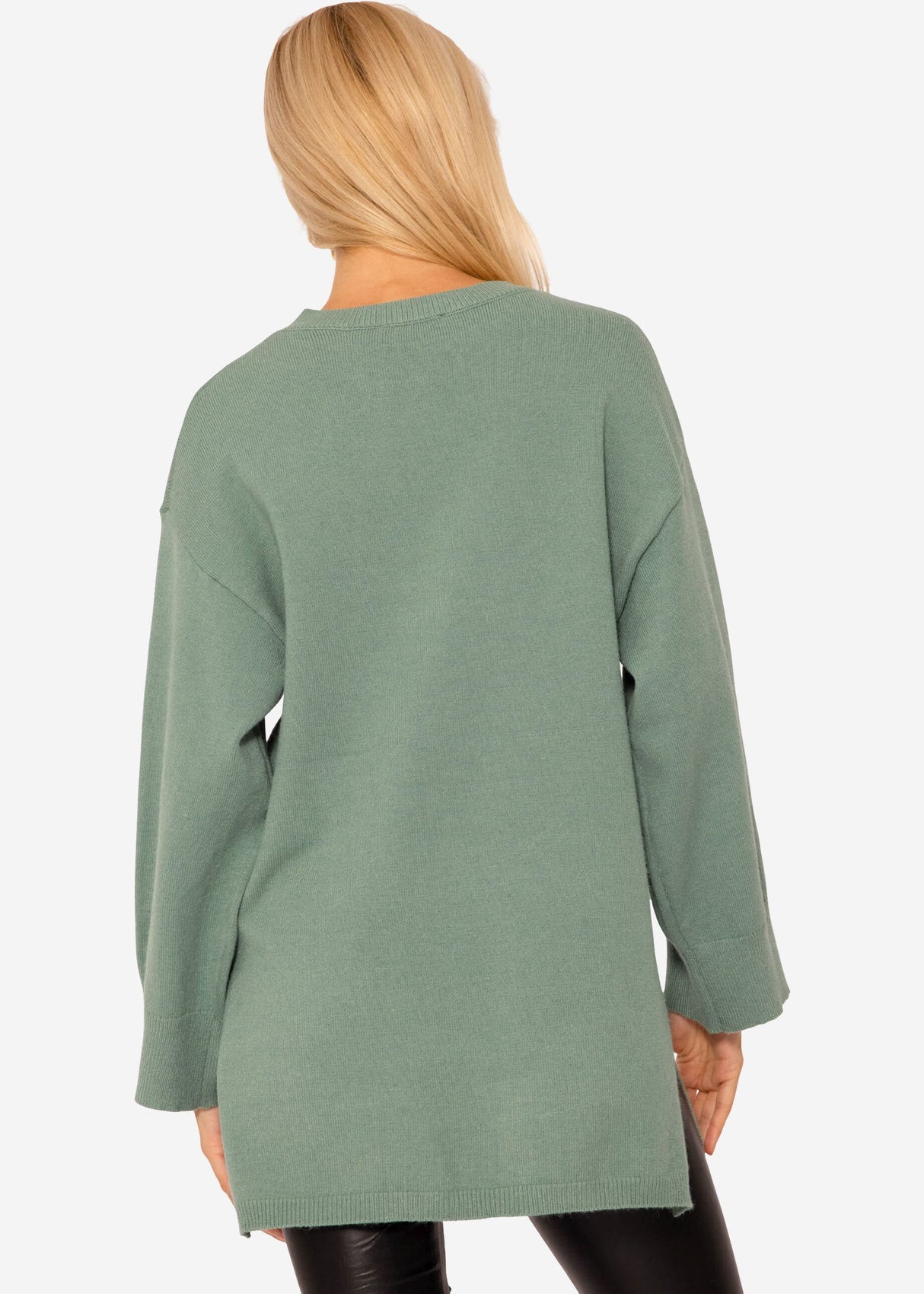 Oversize Pullover mit Seitenschlitzen - grün