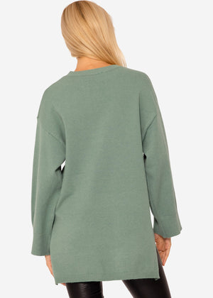 Oversize Pullover mit Seitenschlitzen - grün
