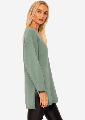 Oversize Pullover mit Seitenschlitzen - grün