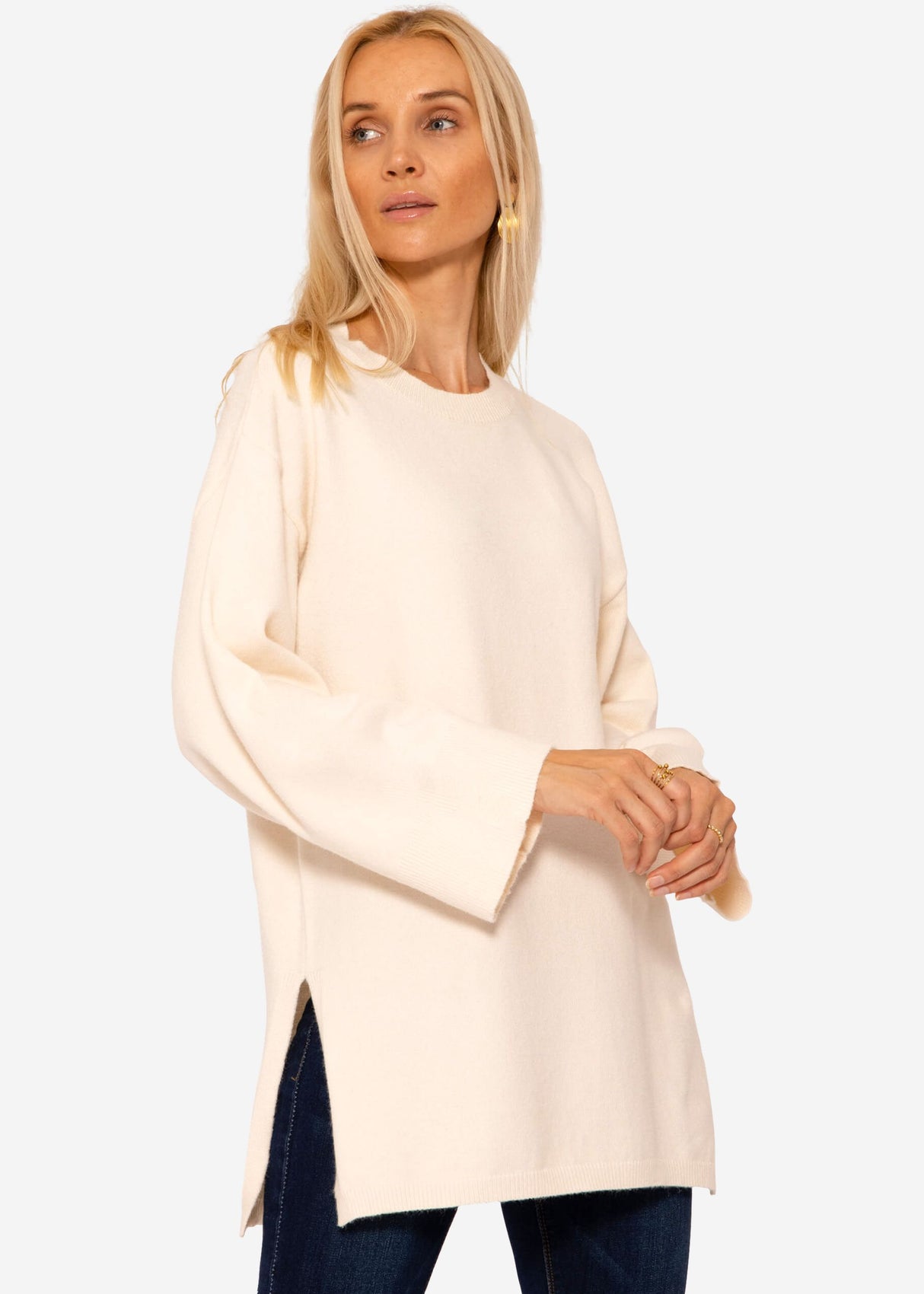 Oversize Pullover mit Seitenschlitzen - offwhite