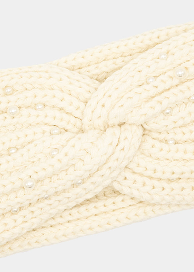 Knit headband with pearls - off-white