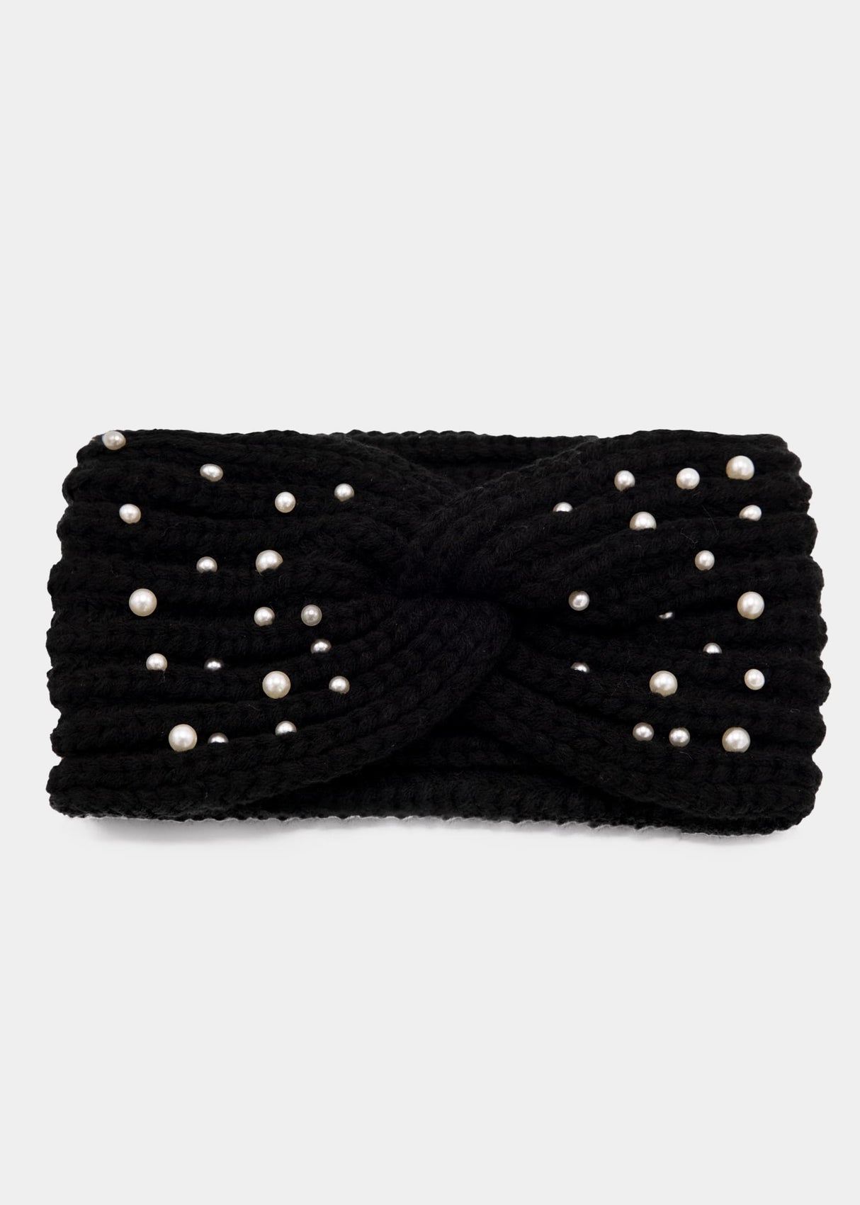 Knitted headband with pearls - black