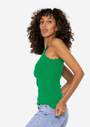 Knit top with scalloped edge, green
