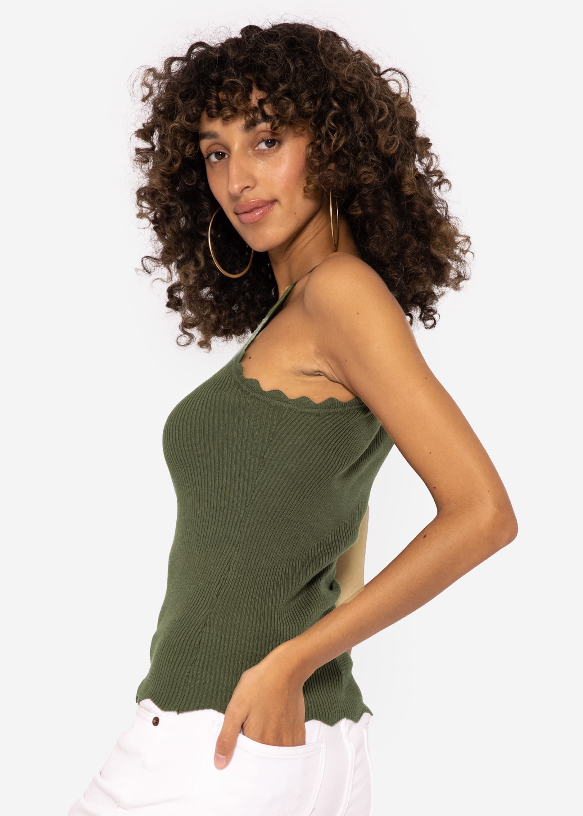 Strick Top mit Bogenkante, khaki