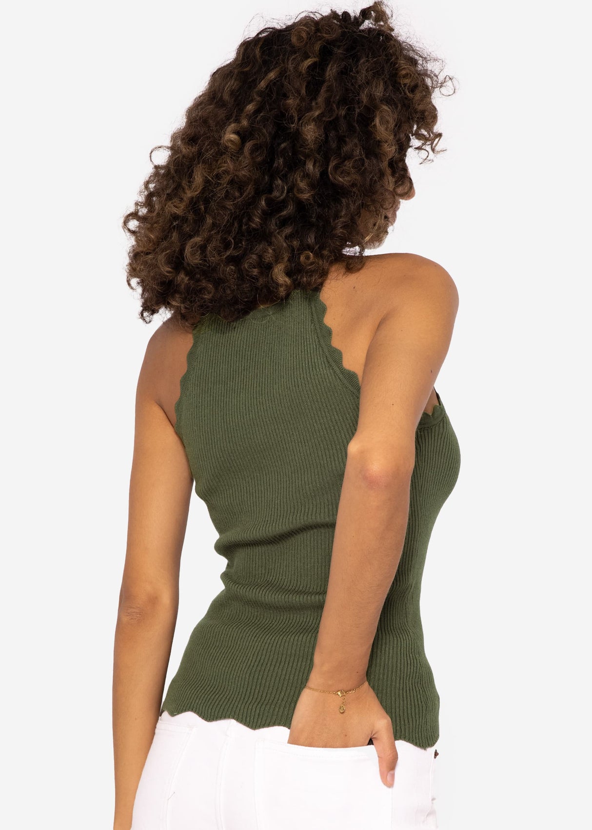 Strick Top mit Bogenkante, khaki