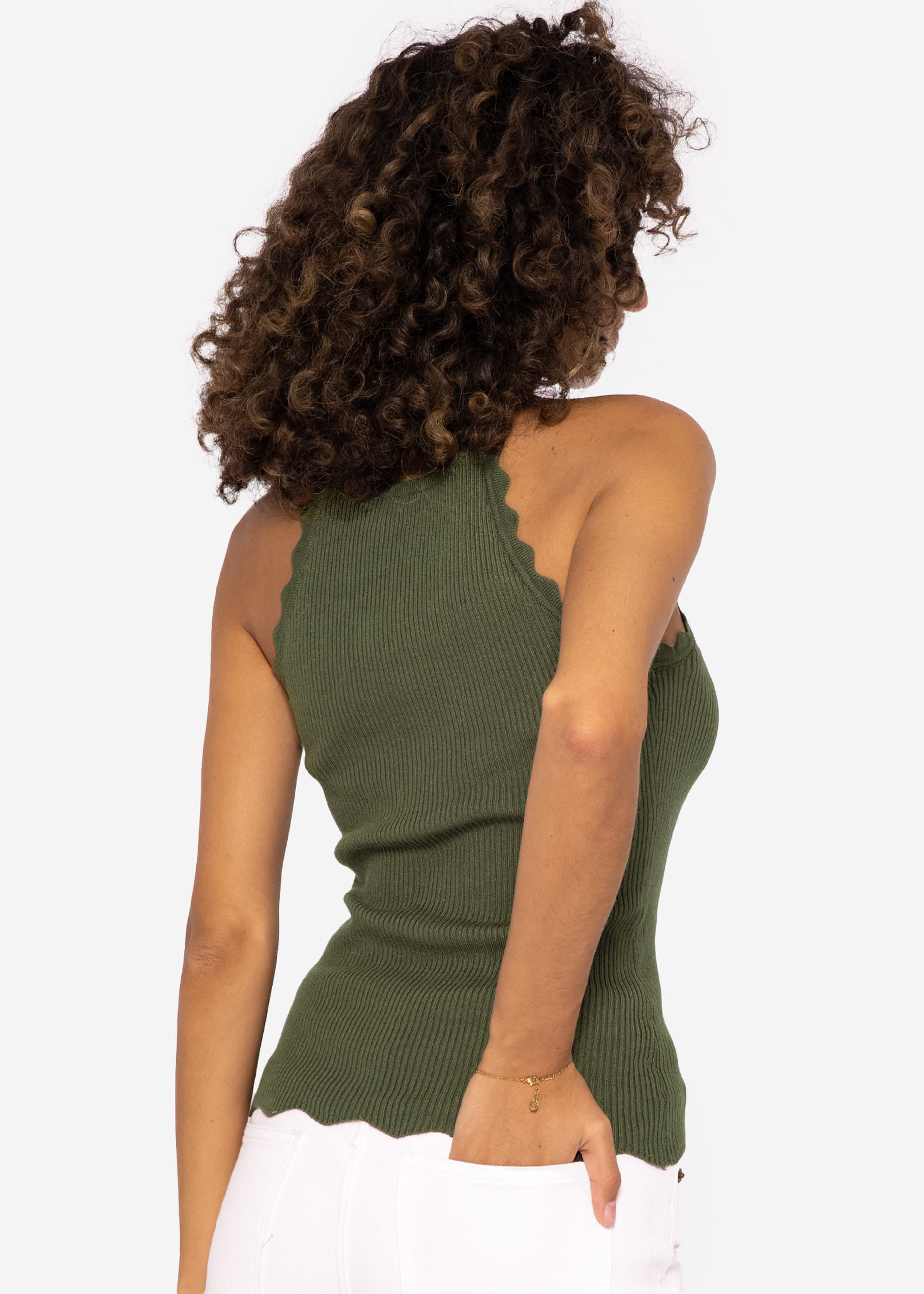 Strick Top mit Bogenkante, khaki