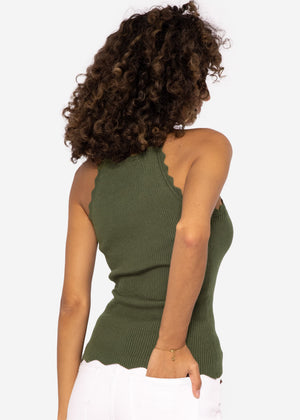 Strick Top mit Bogenkante, khaki
