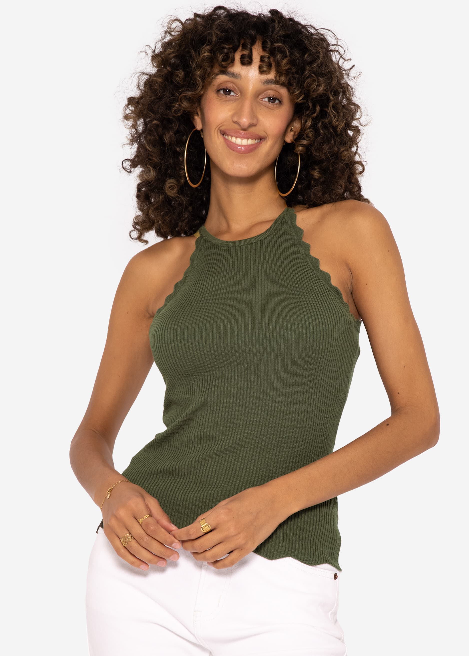 Strick Top mit Bogenkante, khaki