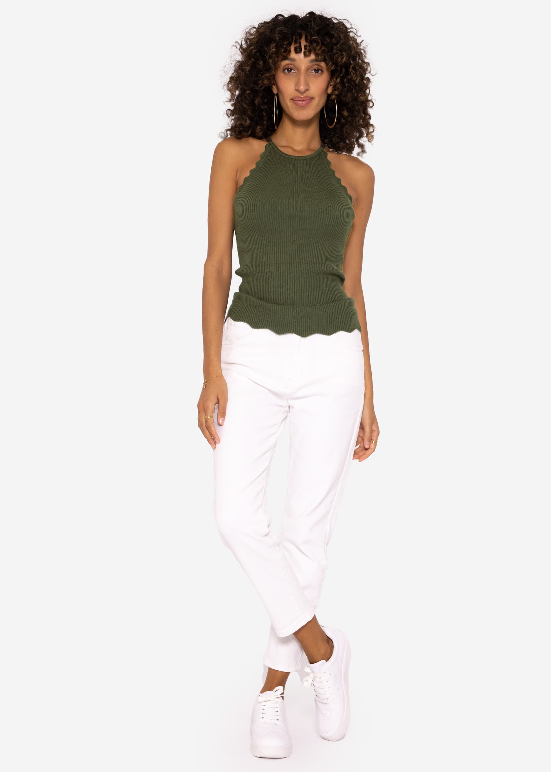 Strick Top mit Bogenkante, khaki