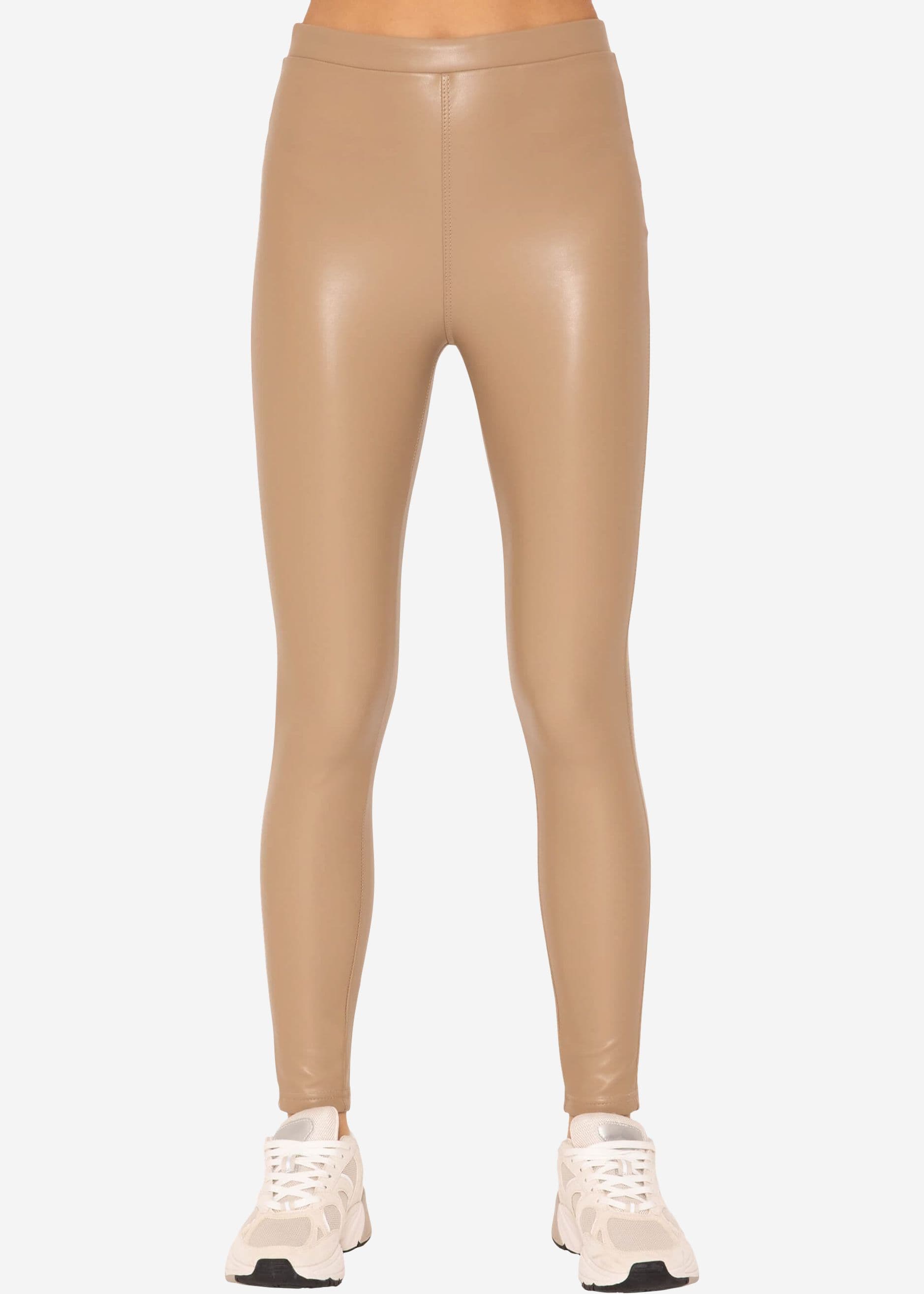 Thermo Lederleggings mit aufgesetzten Taschen, beige