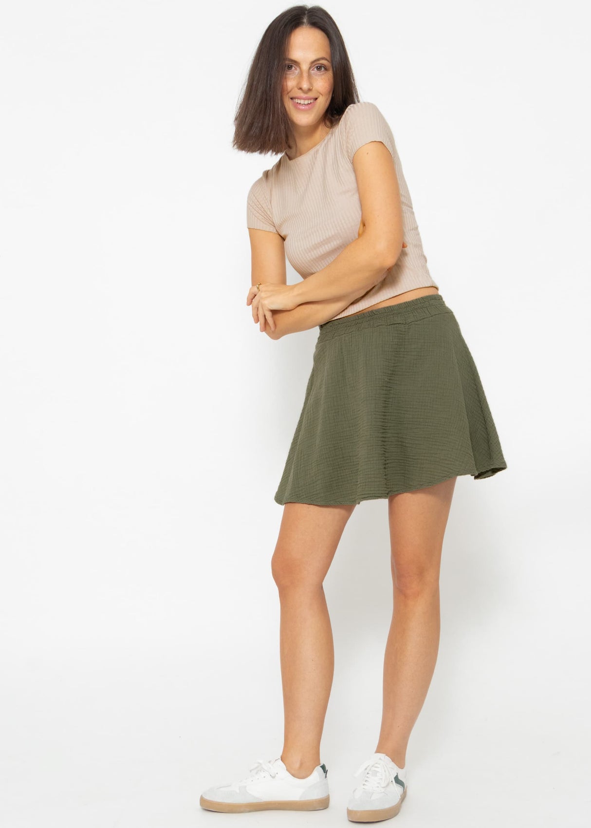 Muslin skirt shorts, khaki