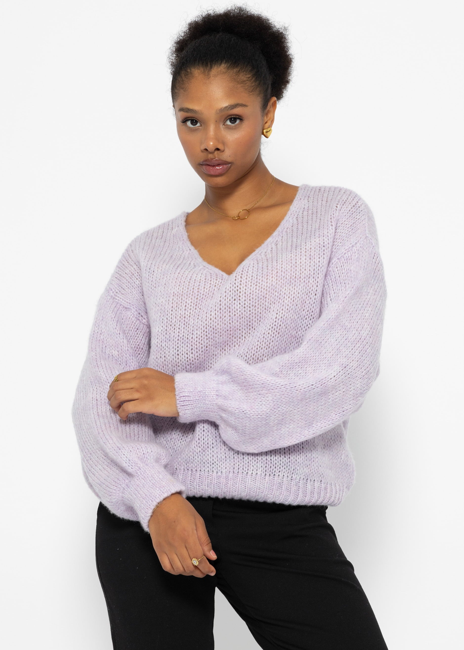 Strickpullover Wollpullover Flieder Oversize Pullover Damen Pulli