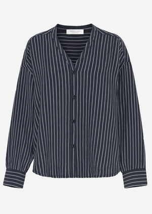 Oversize Musselin Bluse mit hellen Streifen - grau