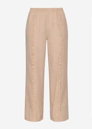 Hose mit weitem Bein und Rüschendetail - beige