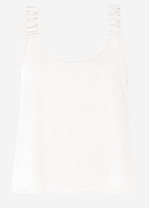 Musselin top with gathered straps - white