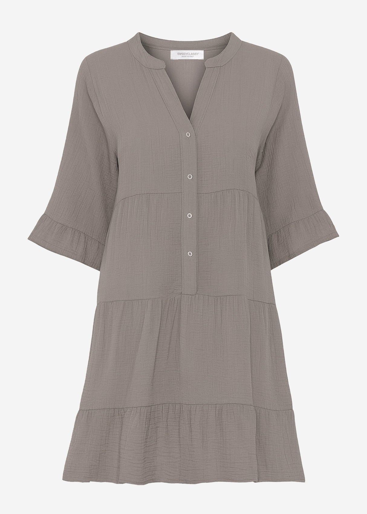 Musselin Kleid mit Volants - taupe