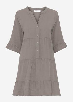 Musselin Kleid mit Volants - taupe