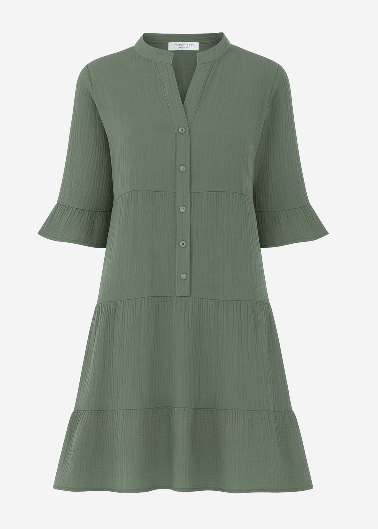 Musselin Kleid mit Volants - khaki