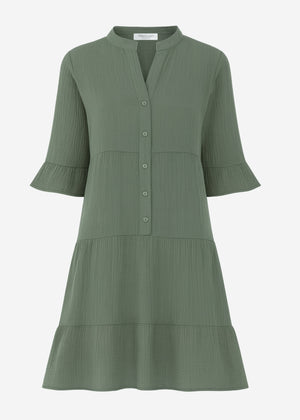 Musselin Kleid mit Volants - khaki