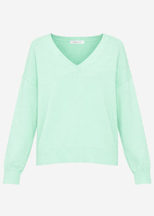 Oversized cotton jumper with deep V-neck - mint