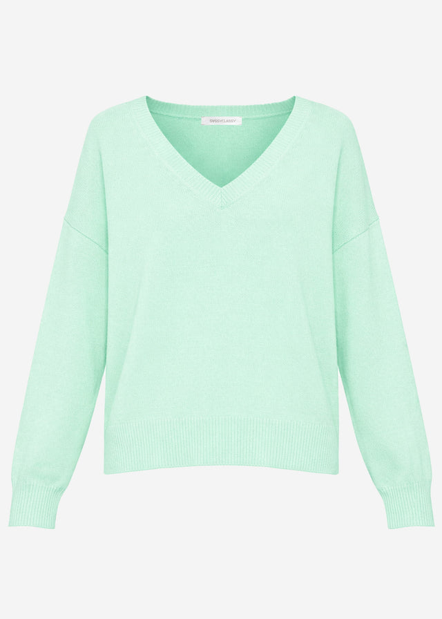 Oversized cotton jumper with deep V-neck - mint