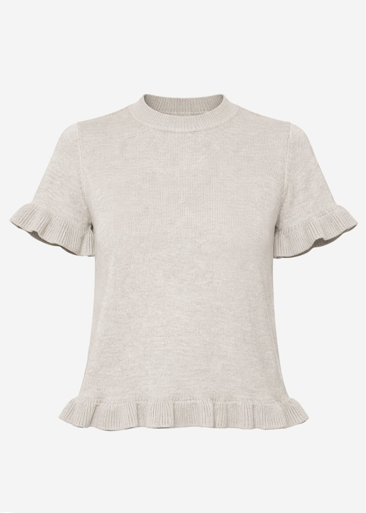 Kurzarm-Pullover mit Volants - grau