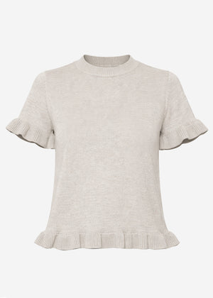 Kurzarm-Pullover mit Volants - grau