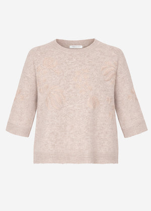 Pullover mit floraler Stickerei - taupe