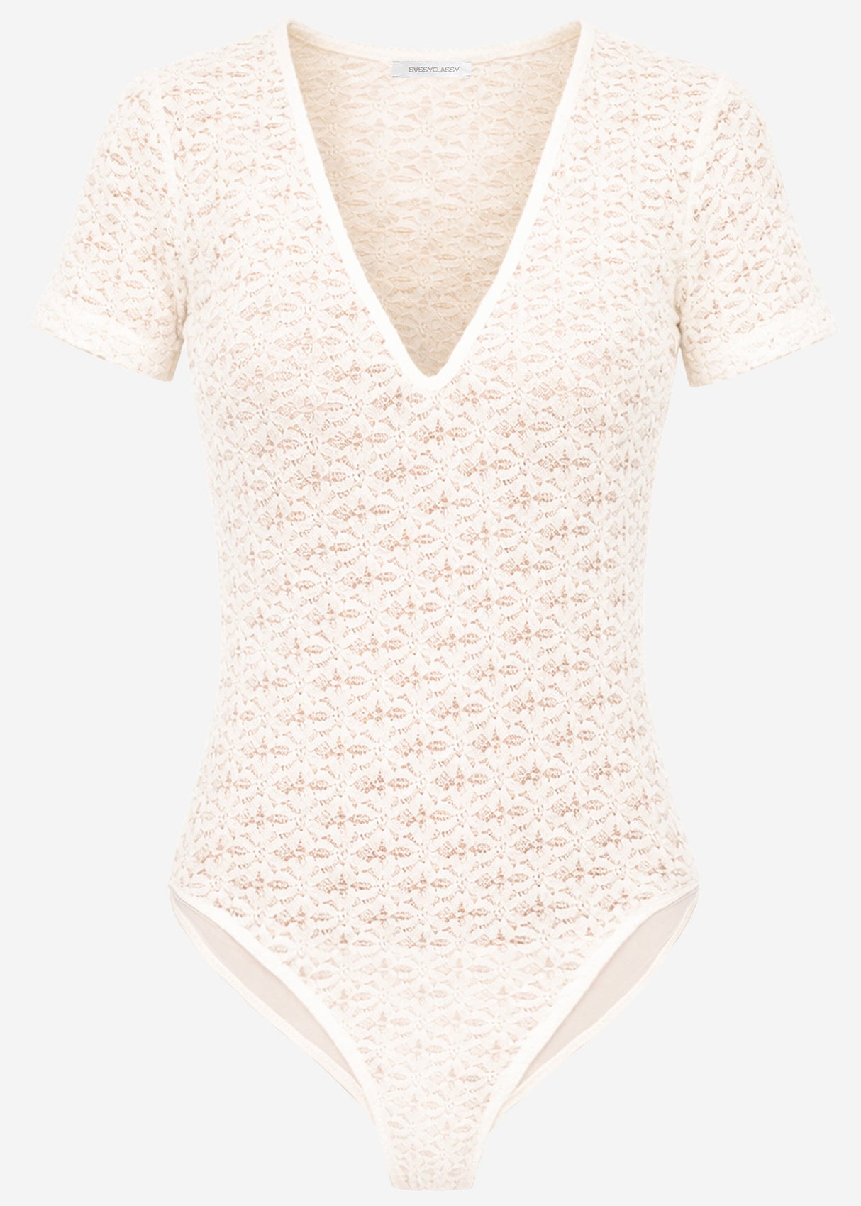 Kurzarm Body aus floraler Spitze - offwhite