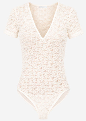 Kurzarm Body aus floraler Spitze - offwhite