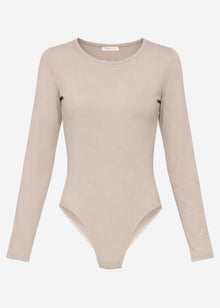 Long-sleeved bodysuit with crew neck - beige
