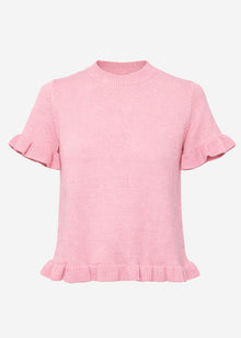 Kurzarm-Pullover mit Volants - rosa