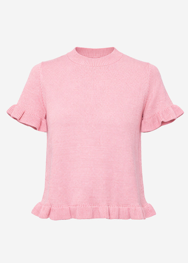 Kurzarm-Pullover mit Volants - rosa