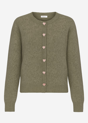Strickjacke mit Herzknöpfen - khaki