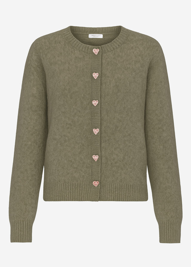 Strickjacke mit Herzknöpfen - khaki