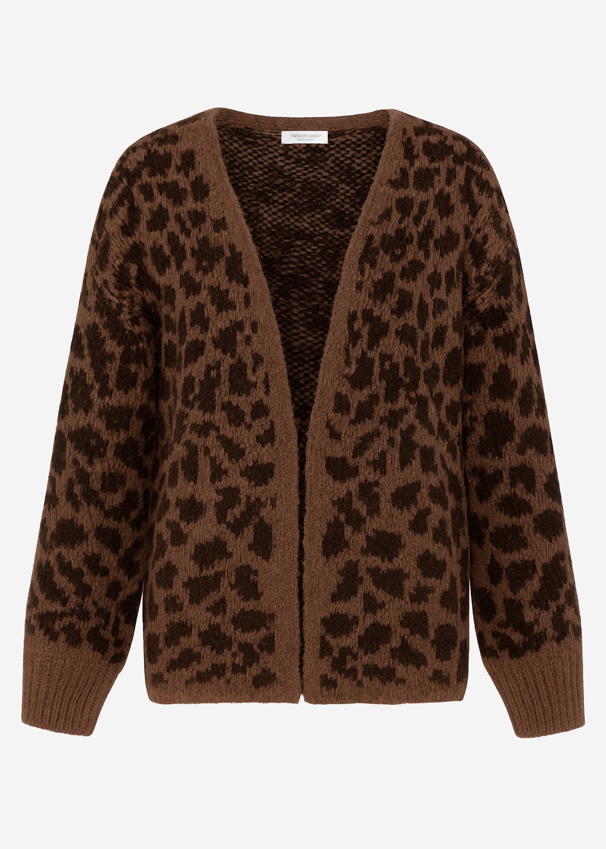 Kurzer Cardigan mit Leo-Print - camel-braun