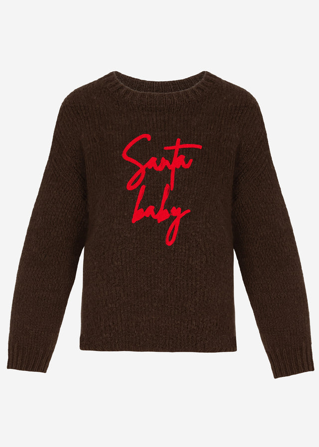 Oversize Strickpullover mit Stickerei - braun