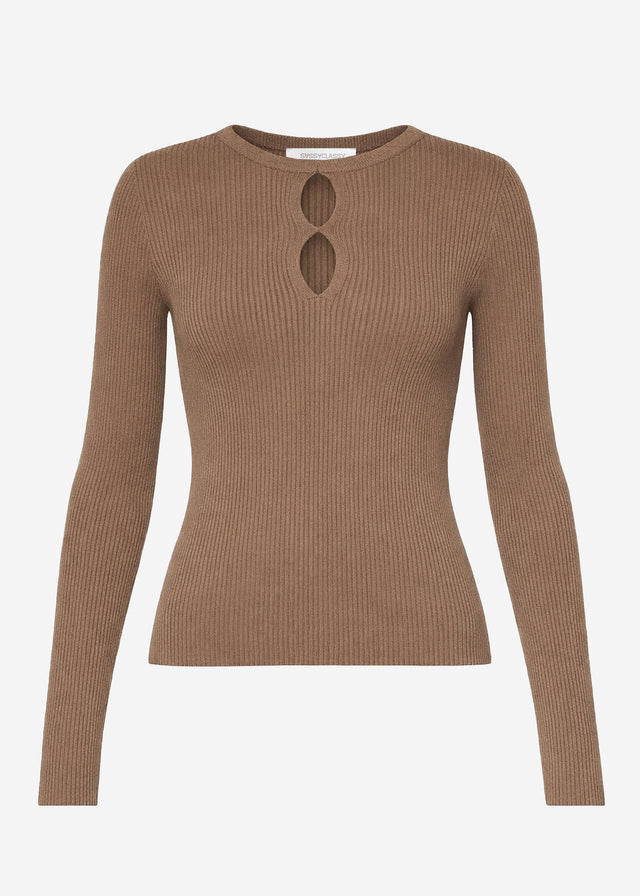 Rippstrickoberteil mit Cut-Outs - braun