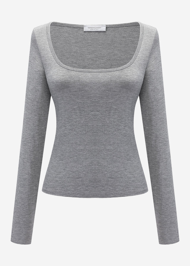 Langarmshirt mit Ausschnitt - grau