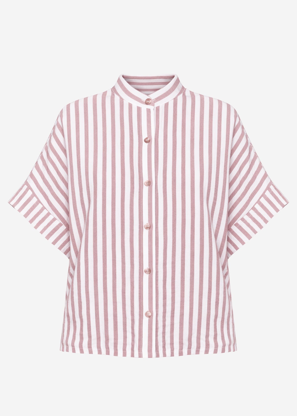 Short-sleeve Muslin Blouse with Stripes - Pink